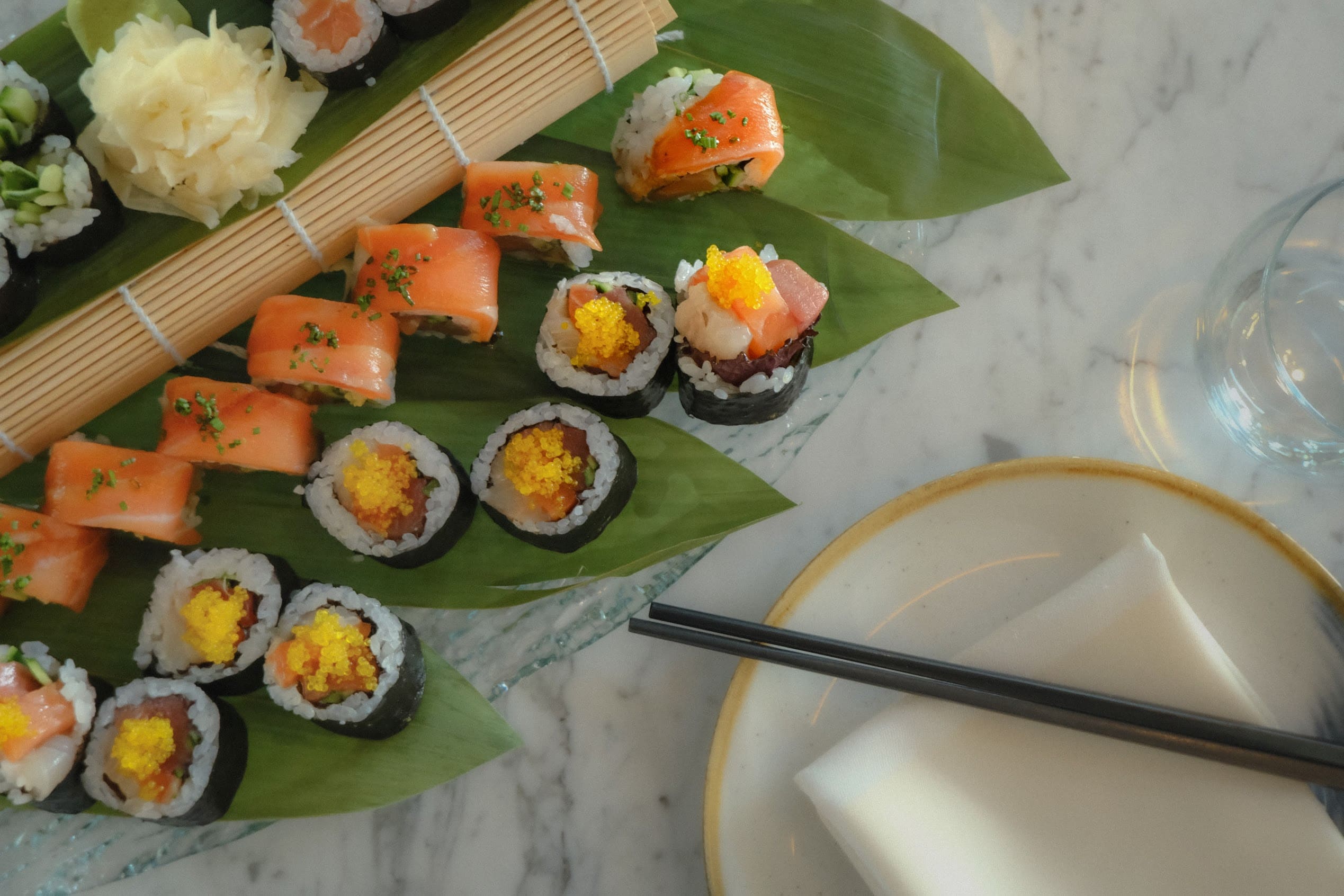 sushi rolls at oribu restaurant
